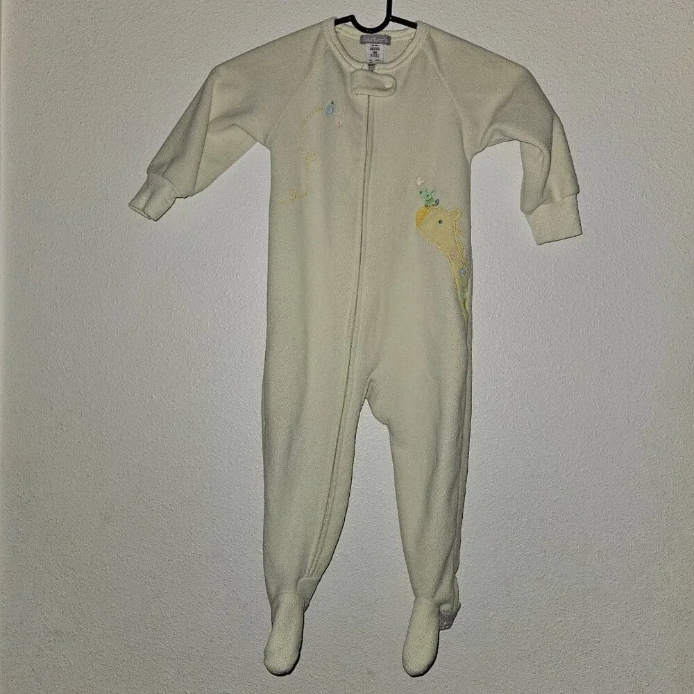 3 Carter's Fleece Footie Pajamas Lot Baby Girl 18 Months Fairy Hearts Giraffe